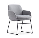 Calypso Sled chair, black base with grey seat, front angle
