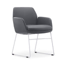 Calypso Sled, white base, Charcoal PU seat, front angle