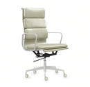 Plow High Back chair in Light Bone Swirl PU with white base, front angle