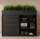 Sliding Door Credenza Cabinet black with planter