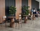 Lifestyle: Circa 70cm walnut table with upholstered Andi chairs